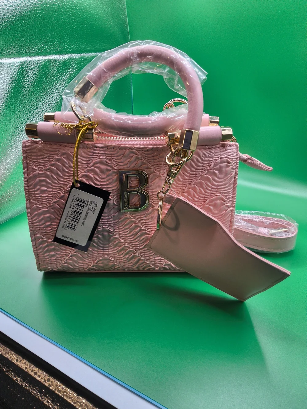 NWT bebe Blush Pink Textured Top-Handle Satchel with Gold Hardware